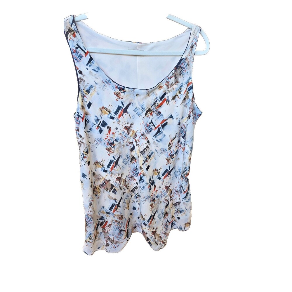 Joan Vass New York Layered Sleeveless  Multi Print Tank Women L Scoop